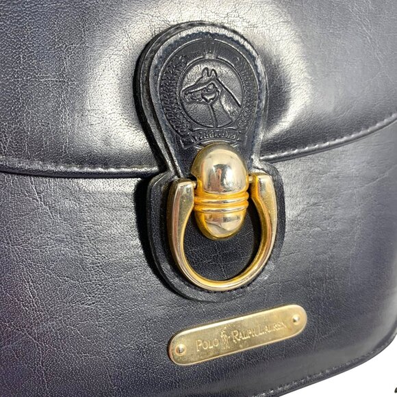 POLO Ralph Lauren Navy Blue Bucket Crossbody Bag Horse Medallian Logo Vintage - Picture 2 of 11